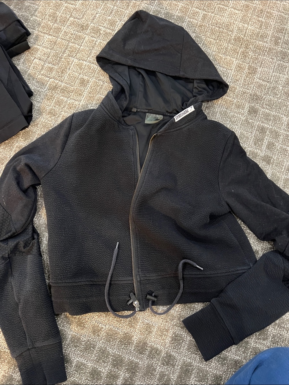 Gymshark Black Textured Hooded Zip Bomber Jacket